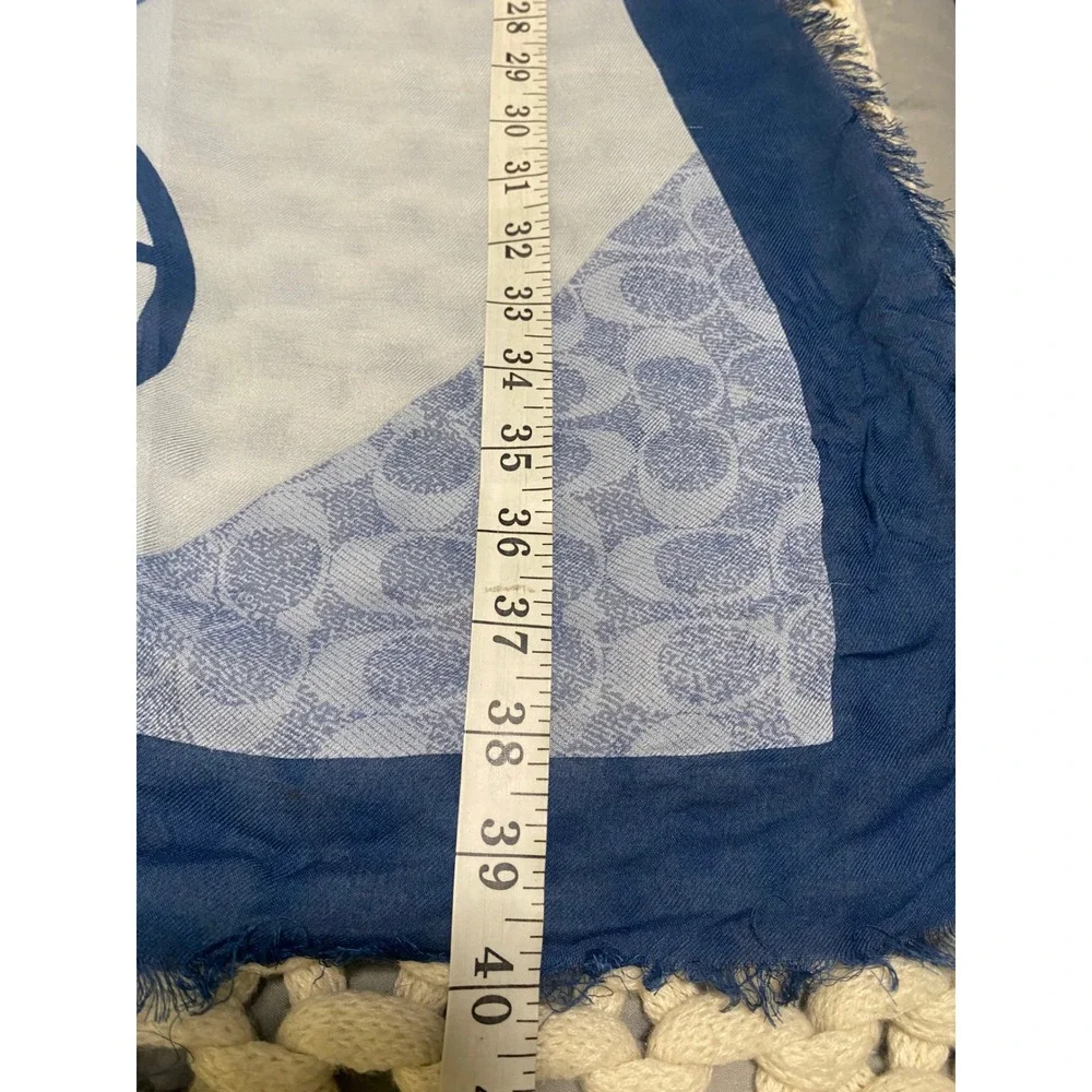 Coach Scarf Womens OS Blue Horse and Carriage Signature C Logo Square Wrap Chic